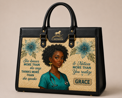 Caoson Luxury Tote — Nurse Teal Floral Portrait