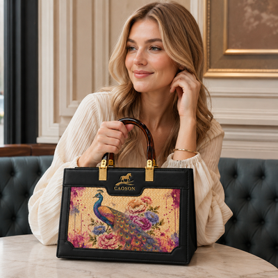 The Peacock Garden Woven Handbag – Luxury Hand-painted Bag | Caoson Premium