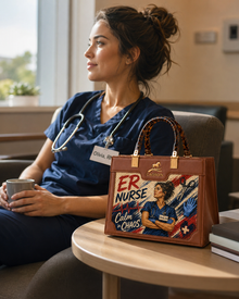 Personalized Nurse Portrait Tote Bag – Custom Name Luxury Work Bag- Caoson Premium