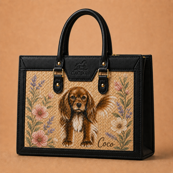 Custom Pet Portrait Botanical Woven Handbag – Personalized Structured Woven Bag | Caoson Premium