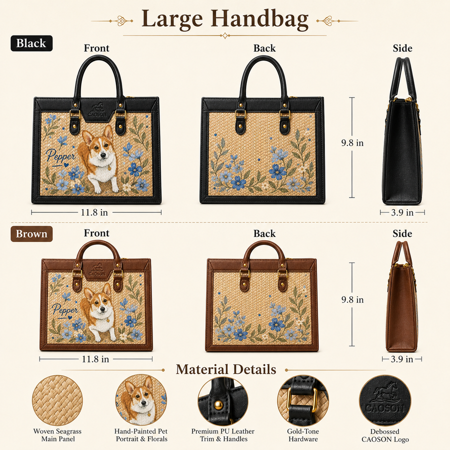 Custom Pet Portrait Botanical Woven Handbag – Personalized Structured Woven Bag | Caoson Premium (Copy)