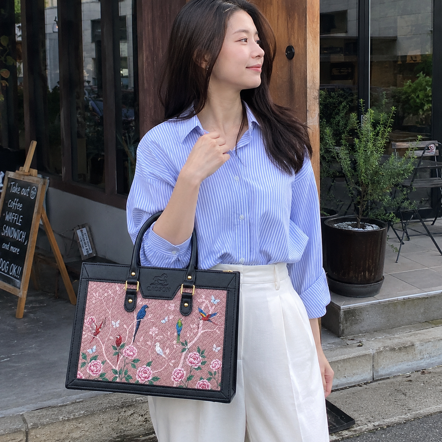 Custom Botanical Hand-Painted Bag – Personalized Structured Woven Bag | Caoson Premium