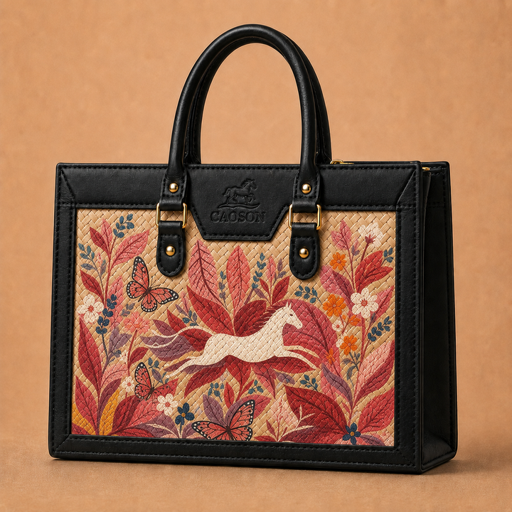 Custom Botanical Hand-Painted Bag – Personalized Structured Woven Bag | Caoson Premium