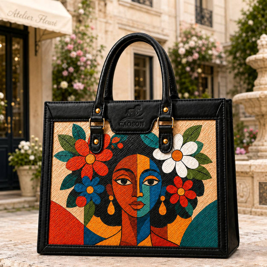 Artistic Cubism Portrait Hand-Painted Bag – African Chic Structured Woven Bag | Caoson Premium