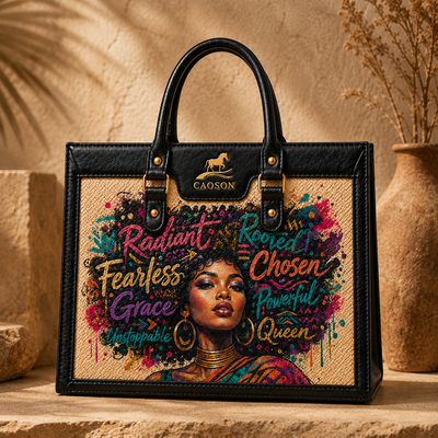 "Radiant & Fearless" Hand-Painted Bag – African Empowerment Structured Woven Bag | Caoson Premium
