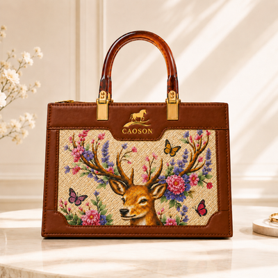 Floral Antlers Handbag – Luxury Hand-painted Bag | Caoson Premium