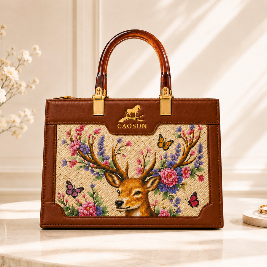 Floral Antlers Handbag – Luxury Hand-painted Bag | Caoson Premium